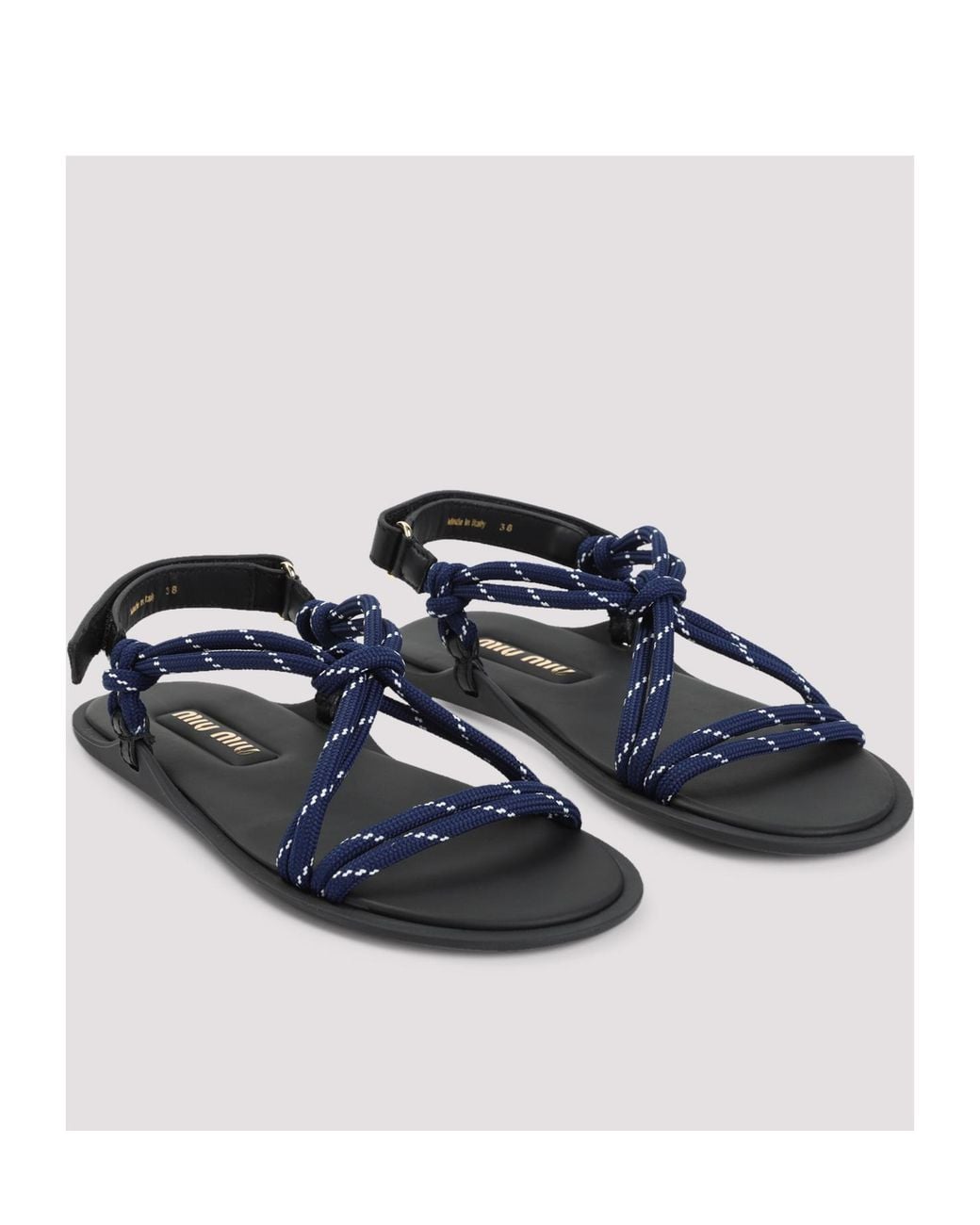 Miu Miu Blue Riviere Cord And Leather Sandals