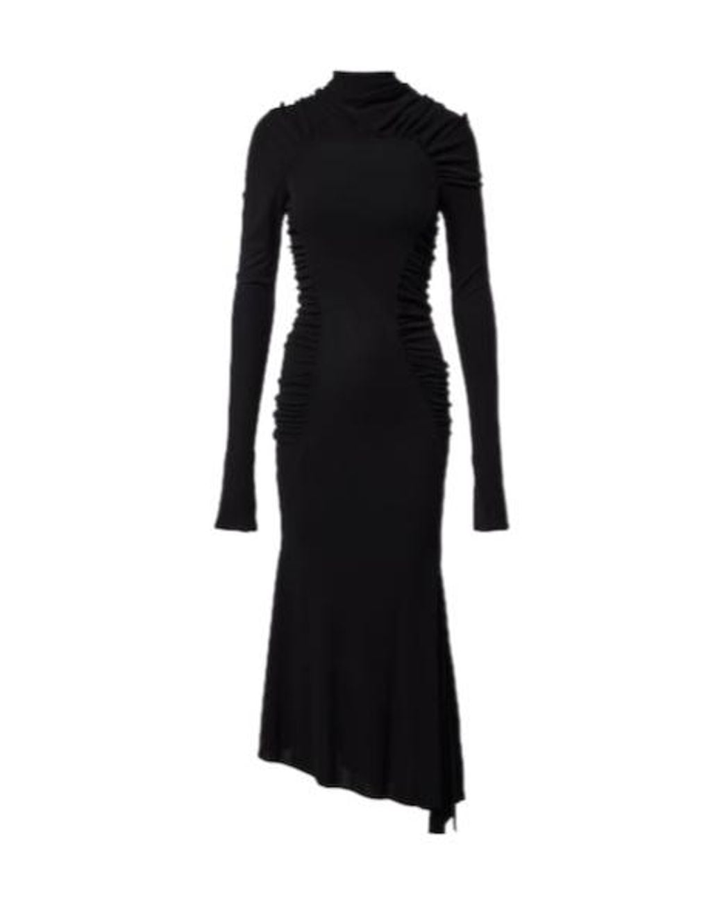 Victoria Beckham Black Gathered Asymmetric Jersey Midi Dress