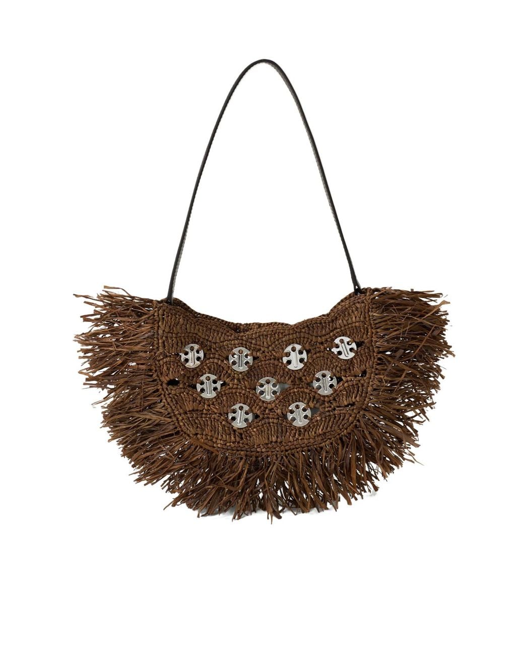 Rabanne Brown Crescent Moon Fringed Shoulder Bag