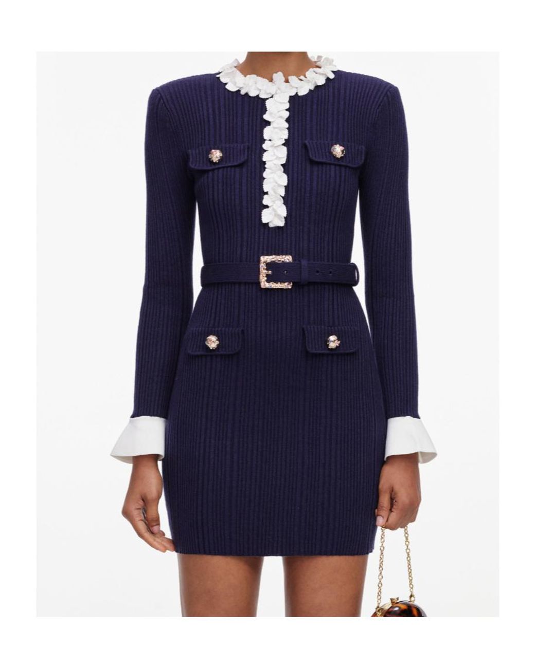 Self-Portrait Blue Flower Detailed Knitted Mini Dress
