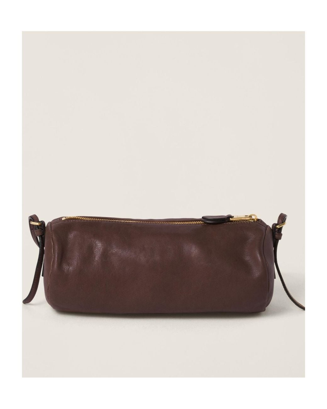 Miu Miu Brown Logo-Embossed Leather Pouch