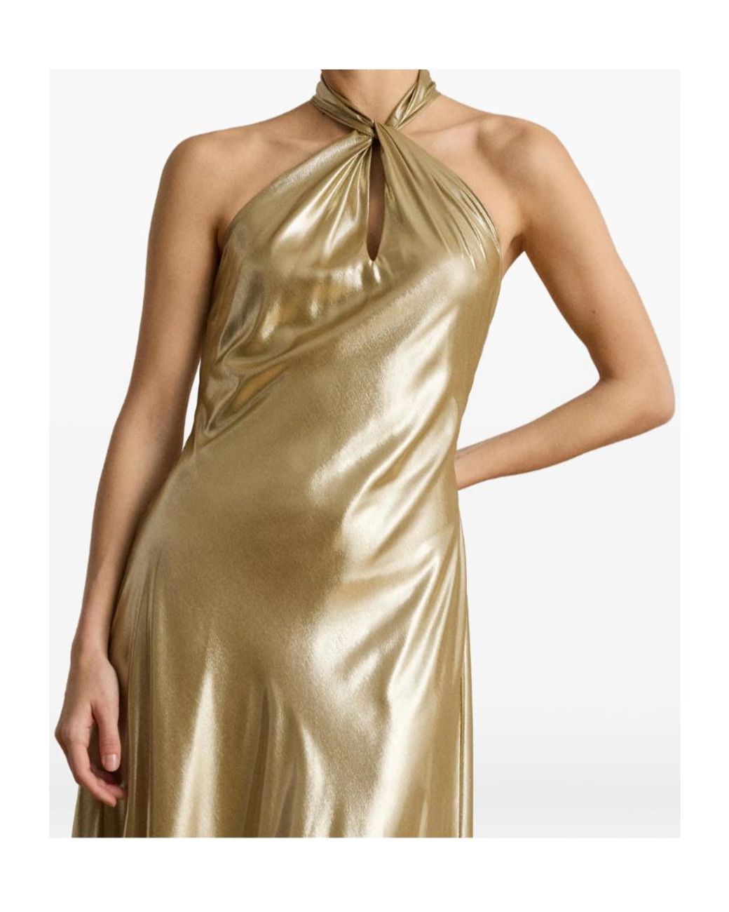 Ralph Lauren Lauren Metallic Chiffon Halter Gown