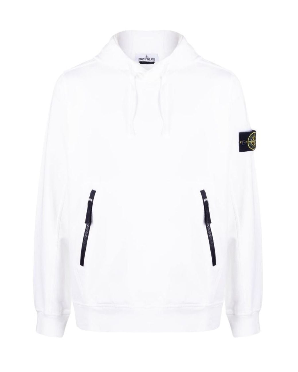 Stone Island White Contrast-Zip Logo-Patch Hoodie for men