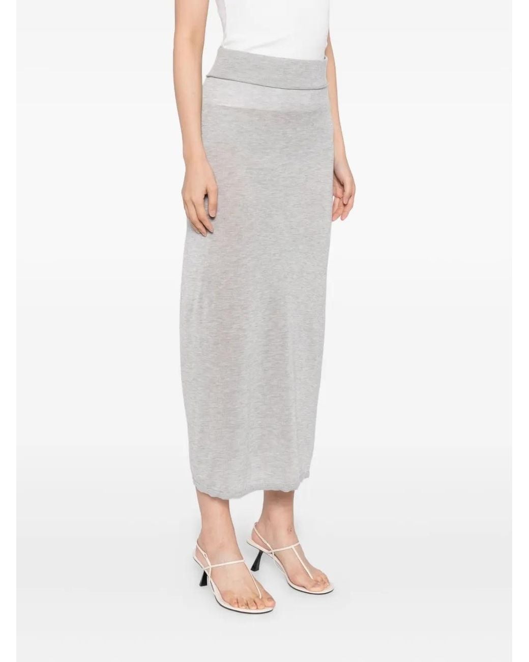 Totême Gray Ribbed-Knit Maxi Skirt