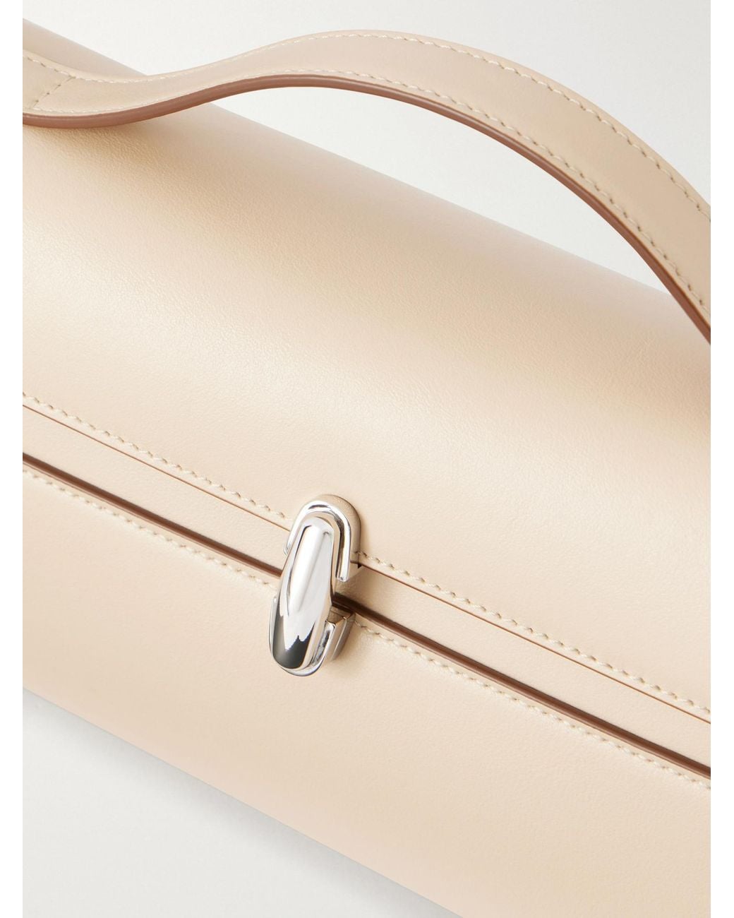 SAVETTE White Symmetry Trapeze Pochette Leather Tote