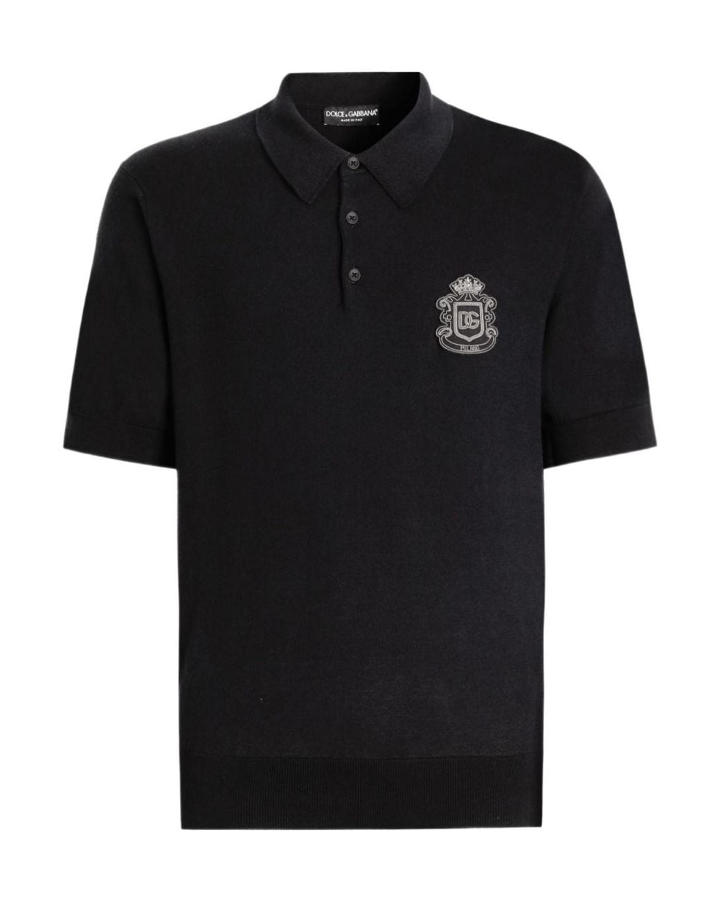 Dolce & Gabbana Black Heraldic Patch Polo Shirt for men