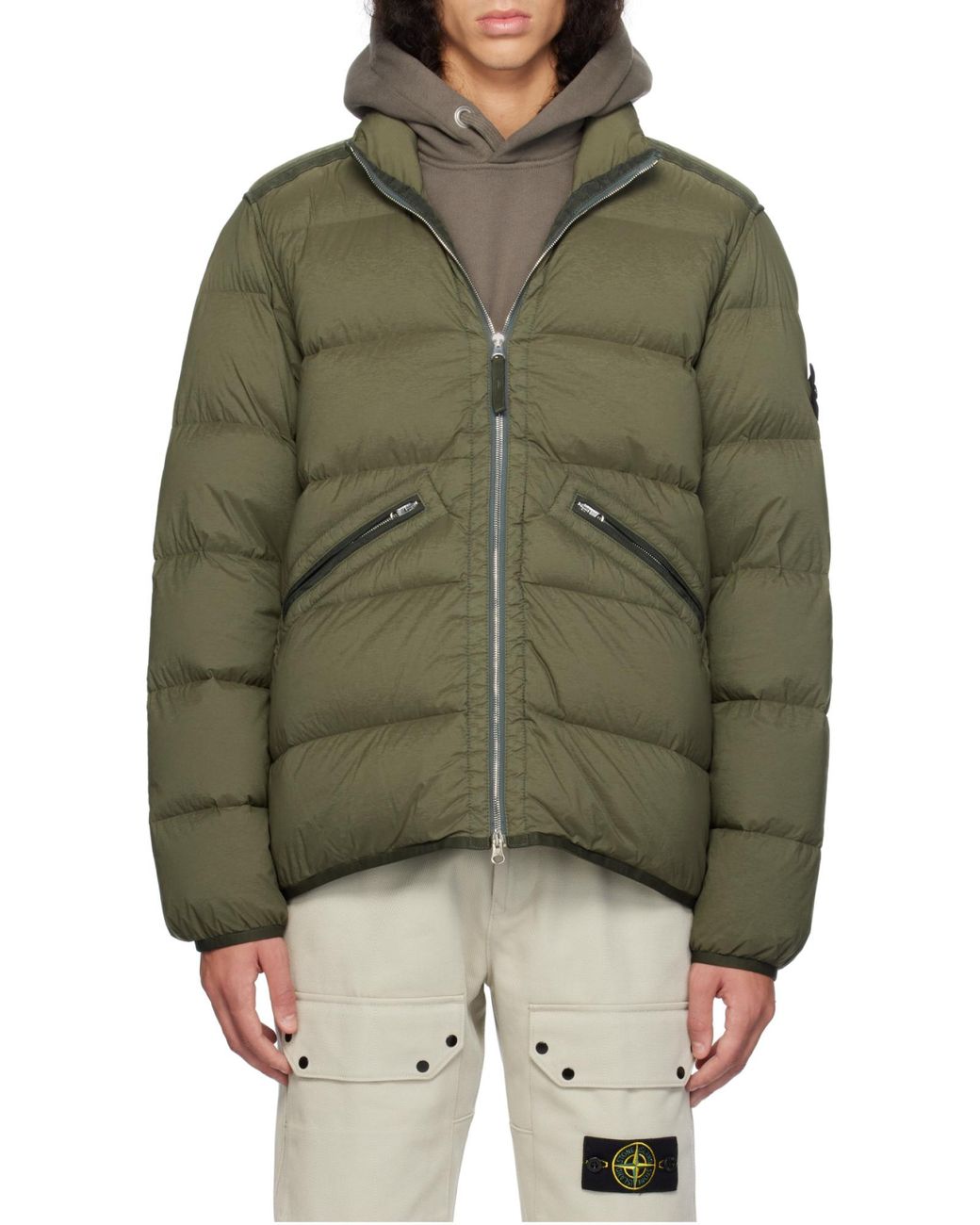 Stone Island Green High-Neck Zip-Up Coat for men