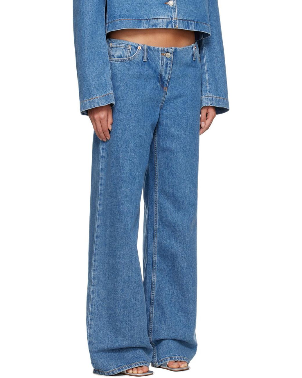 Magda Butrym Blue Ultra Low Waist Wide Leg Denim Jeans