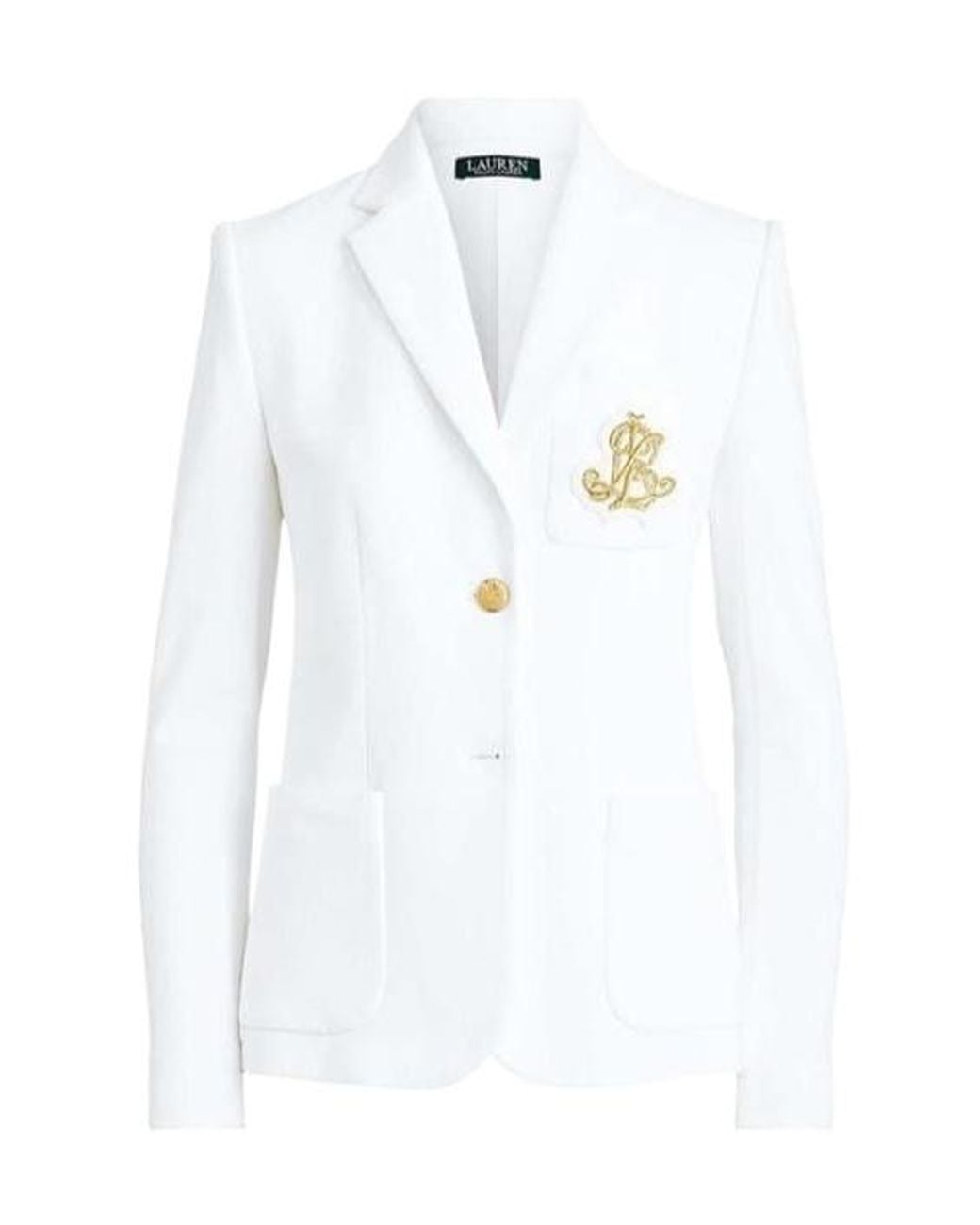 Ralph Lauren White Anfisa Cotton Long Sleeve Monogram Blazer
