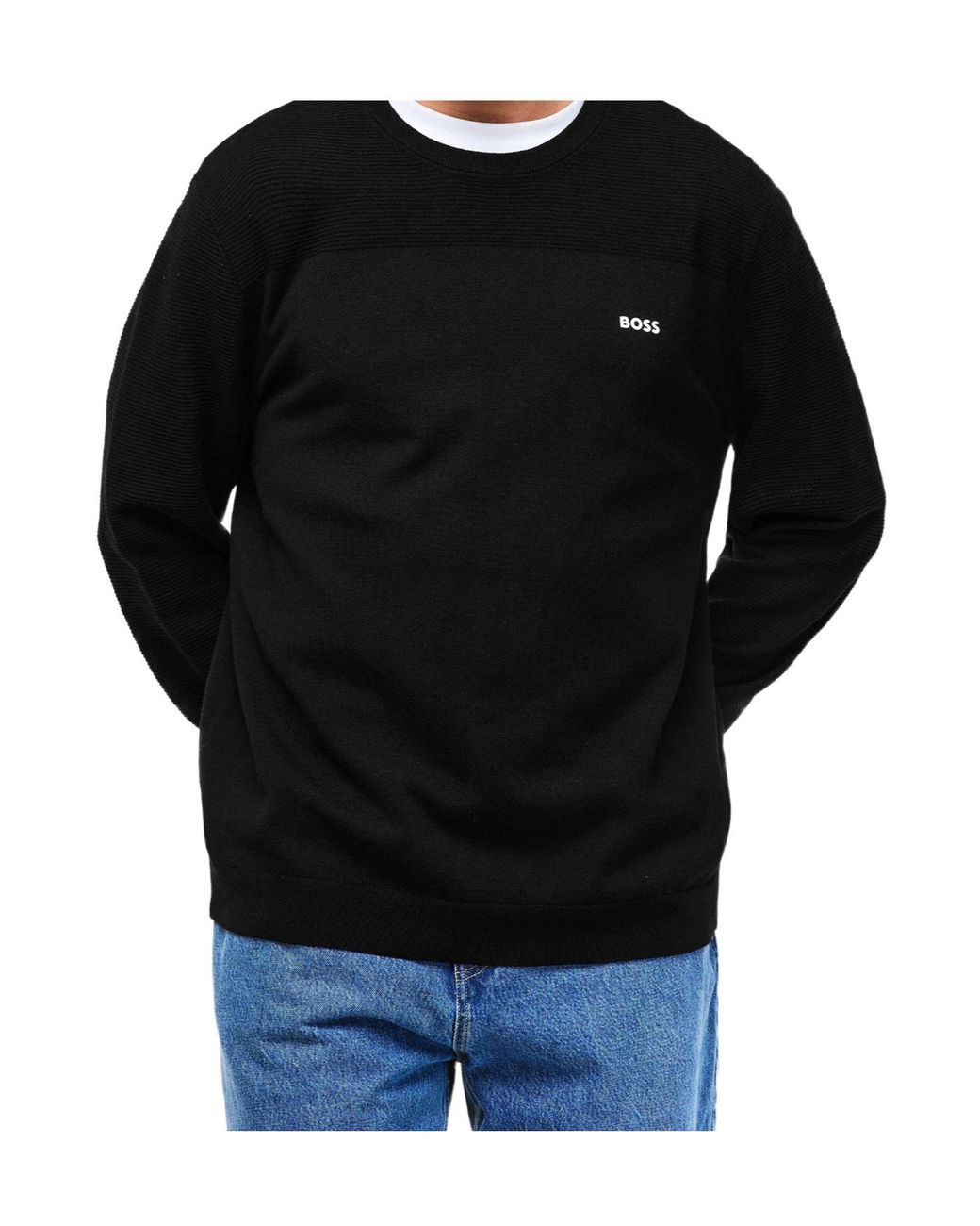 Boss Black Crew Neck Long-Sleeve Knit Top for men