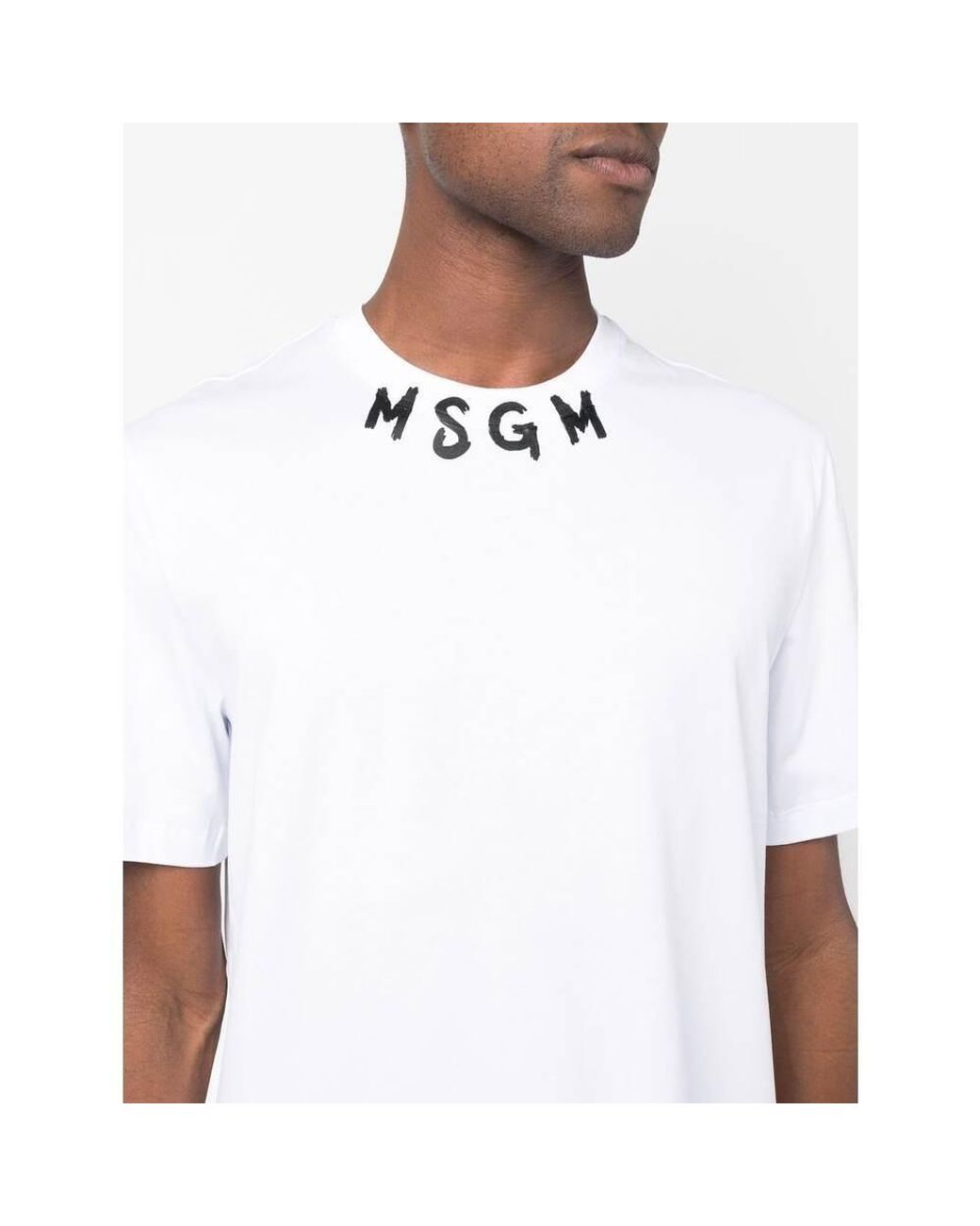 MSGM White Logo-Print Cotton T-Shirt for men