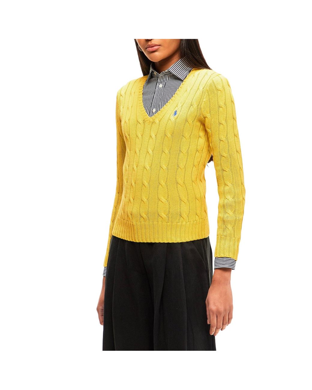 Polo Ralph Lauren Yellow Cable-Knit V-Neck Jumper