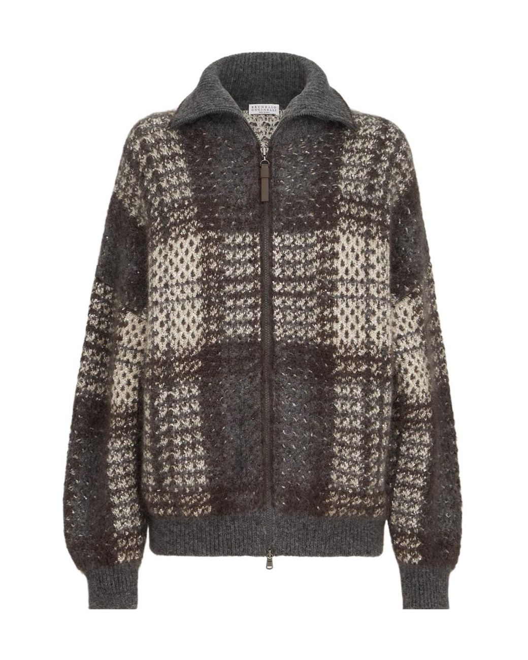 Brunello Cucinelli Gray Embroidered Zip Cardigan