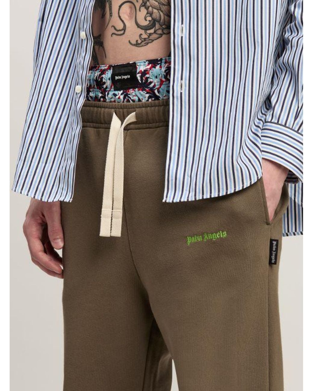 Palm Angels Green Logo-Embroidered Track Pants for men