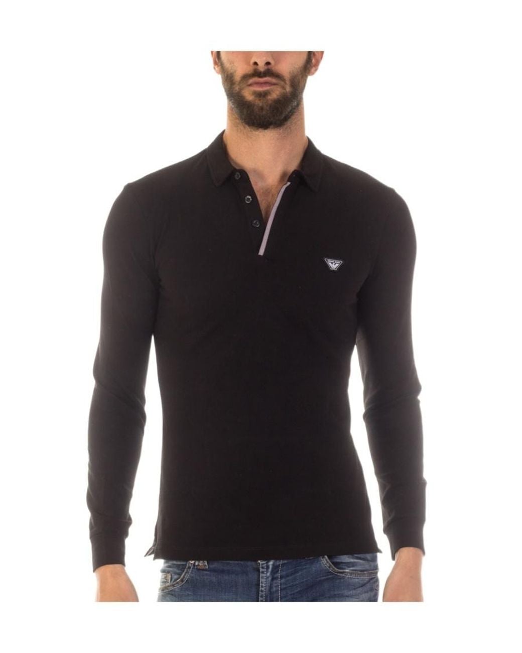 Armani Jeans Black Long-Sleeved Polo Shirt for men
