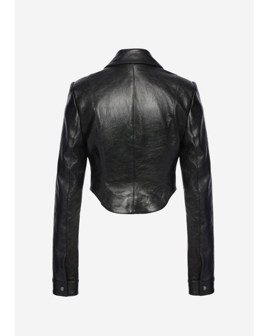 Magda Butrym Black Curved Hem Leather Jacket