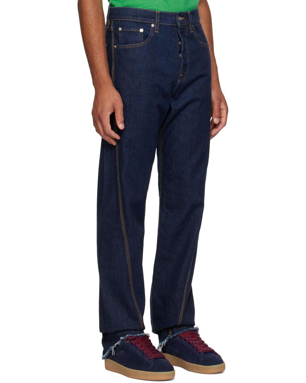 Lanvin Blue Logo Patch Mid-Rise Jeans for men