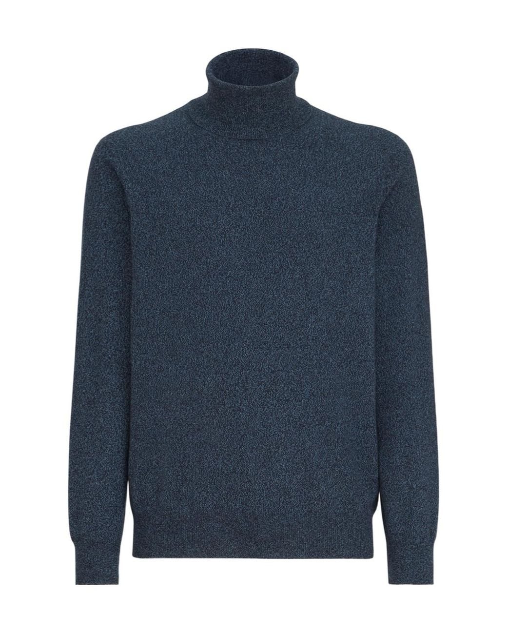 Brunello Cucinelli Blue Mouliné Cashmere Turtleneck Sweater for men