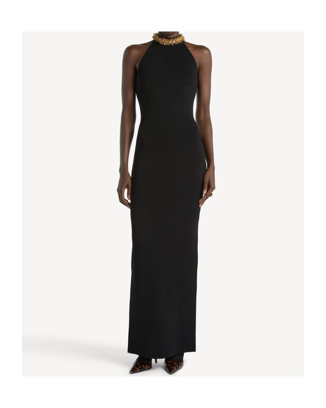 Balmain Black Embellished-Neck Maxi Dress