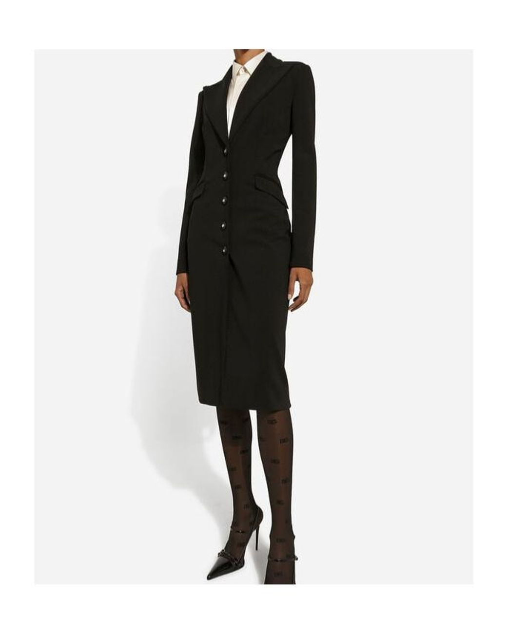 Dolce & Gabbana Black Logo-Button Single-Breasted Coat