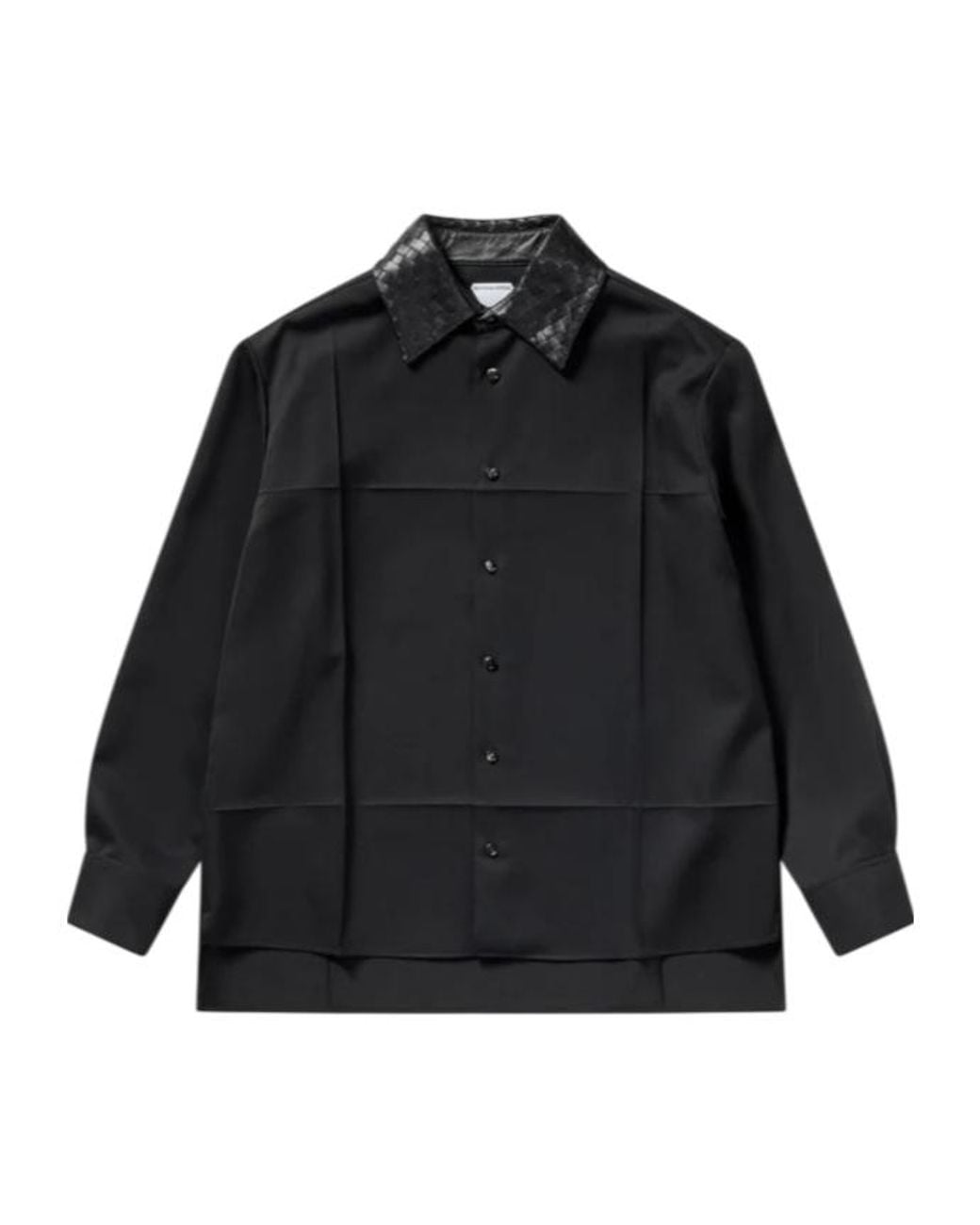 Bottega Veneta Black Leather Collar Relaxed Fit Shirt