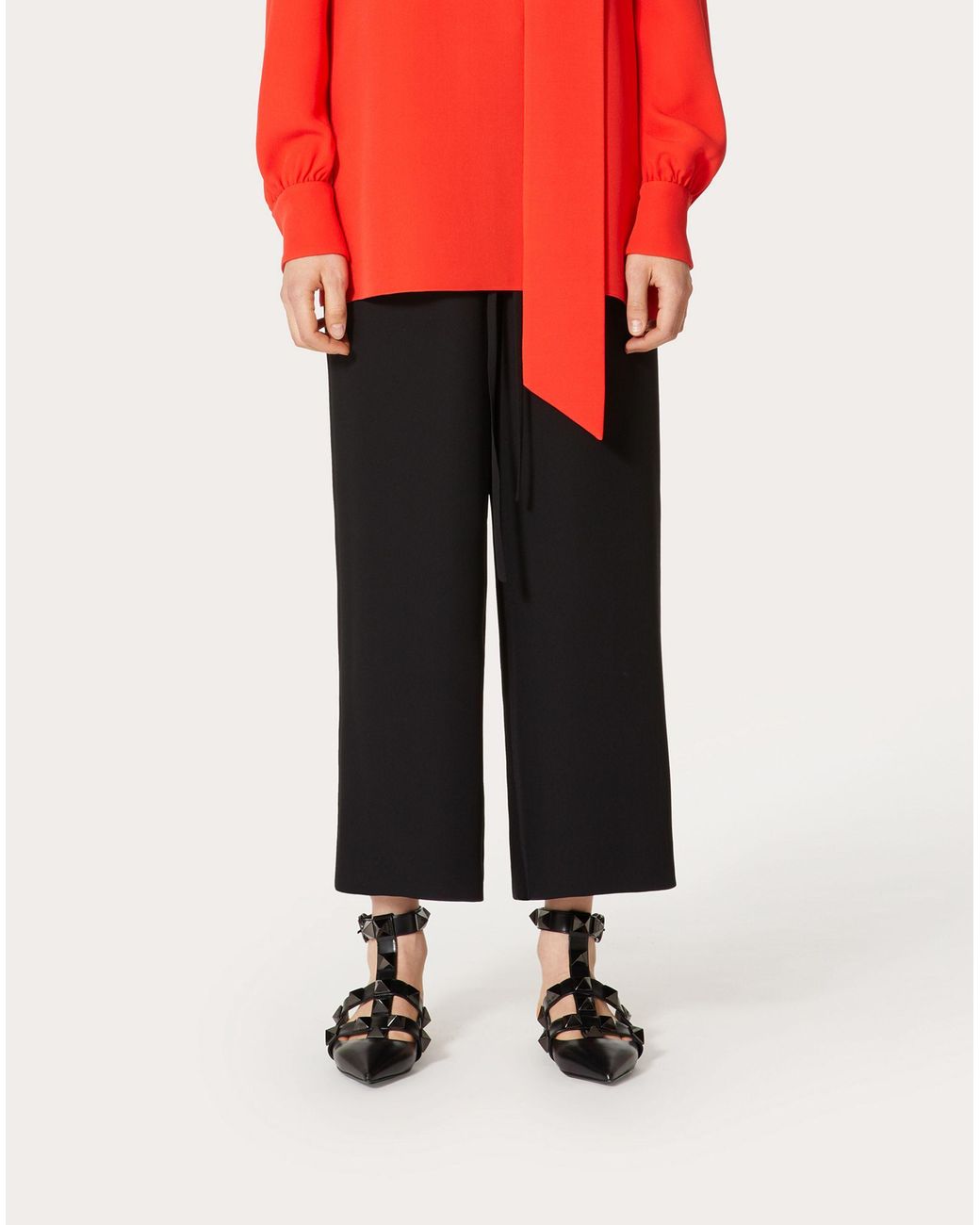 Valentino Black Tied-Waist Wide-Leg Trousers