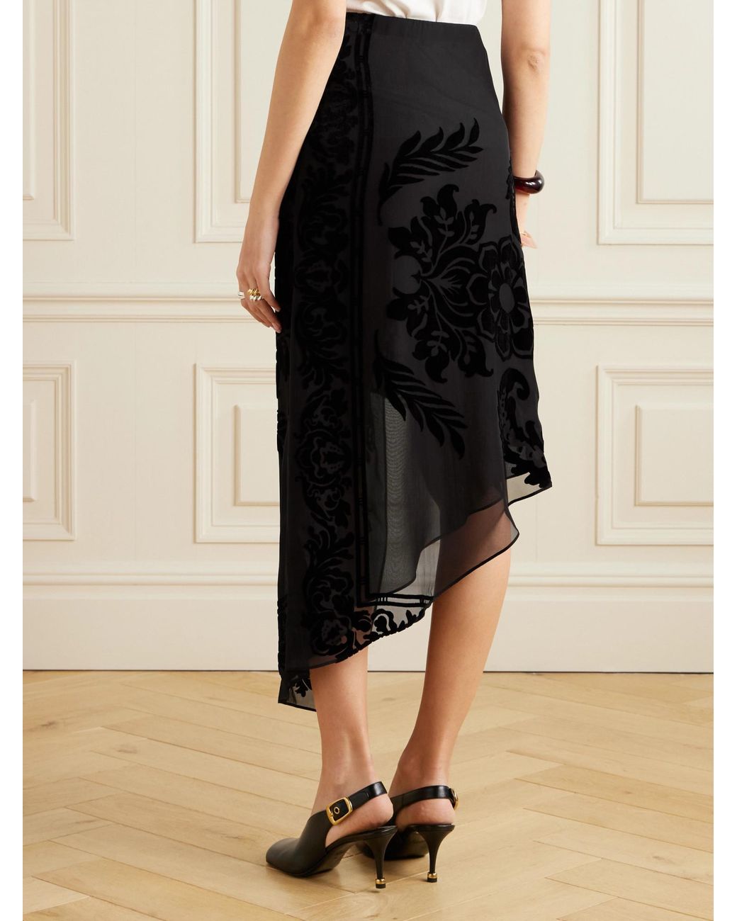 Etro Black Asymmetric Devoré-Velvet Wrap Skirt
