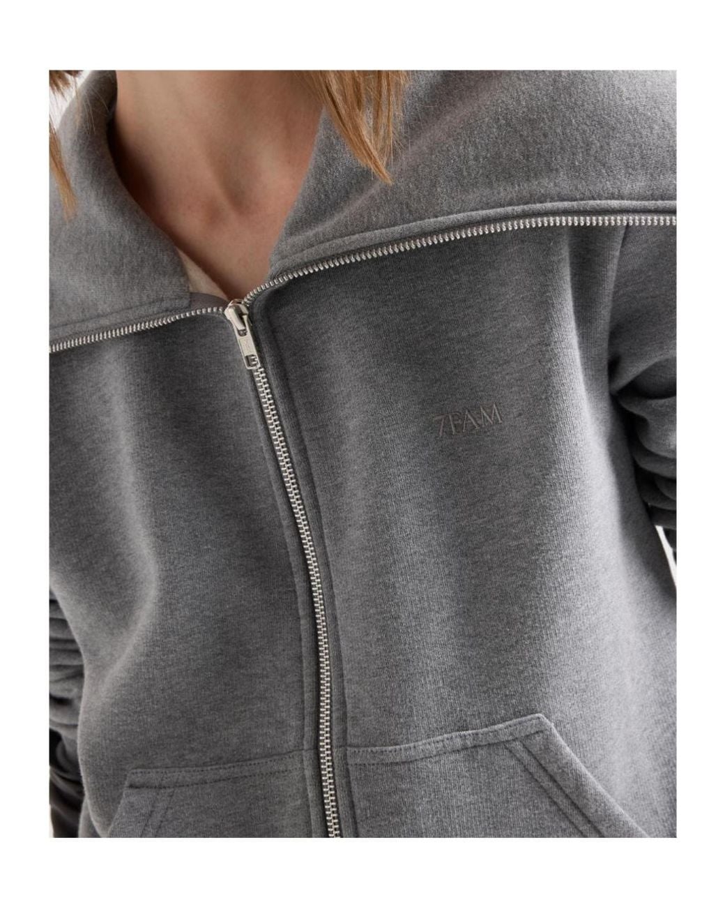 7 For All Mankind Gray Zip-Up Collar Hoodie