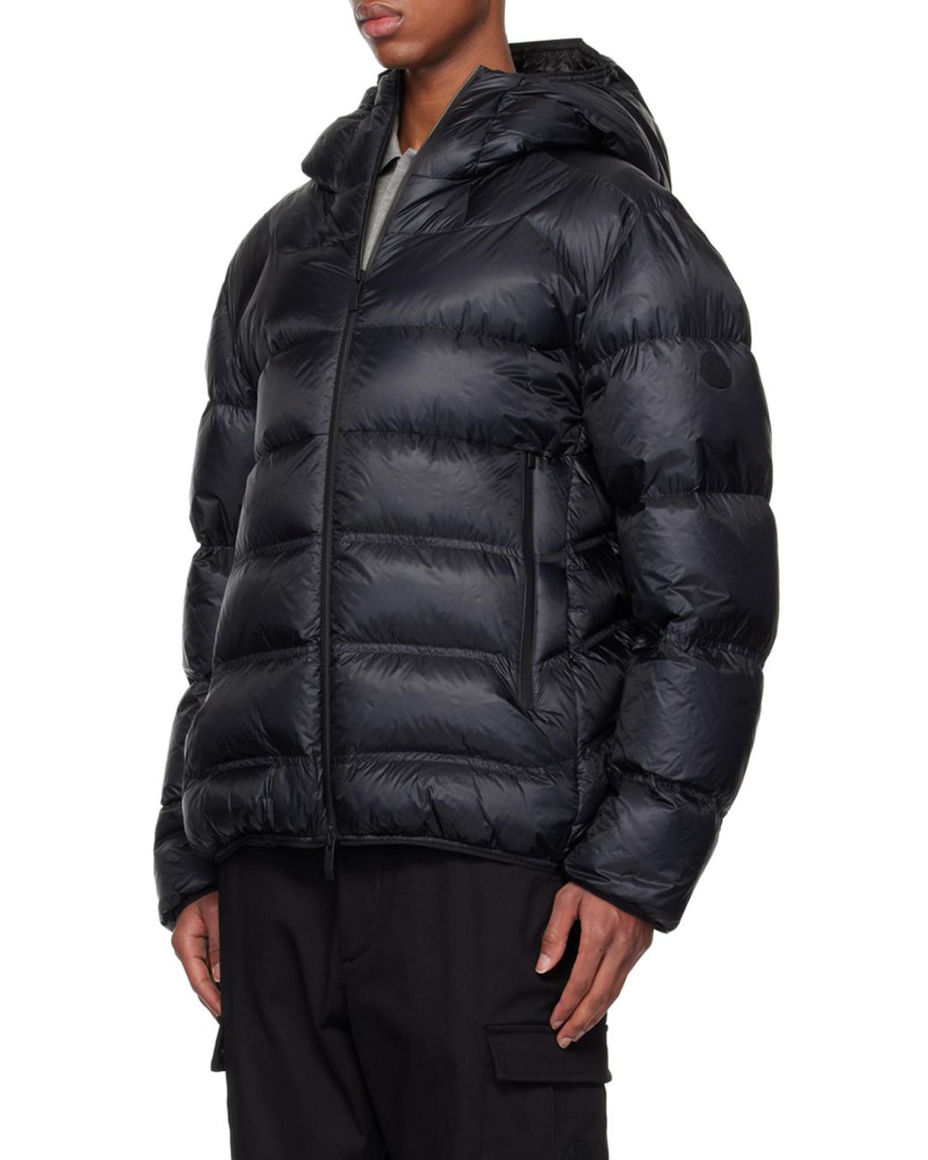 Moncler Black Logo-Patch Hooded Padded Jacket for men