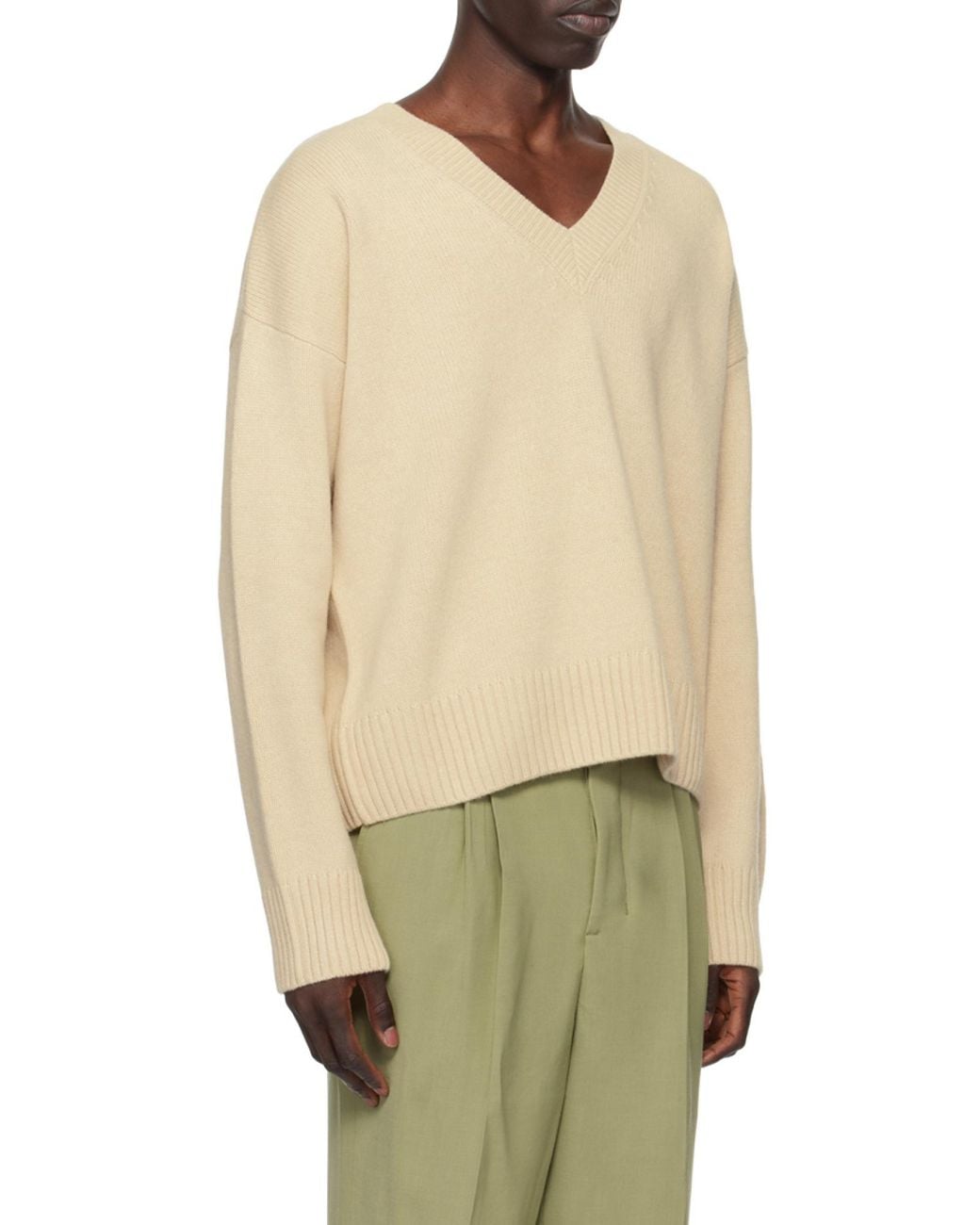AMI Natural Cropped Wool-Cashmere Blend Jumper for men