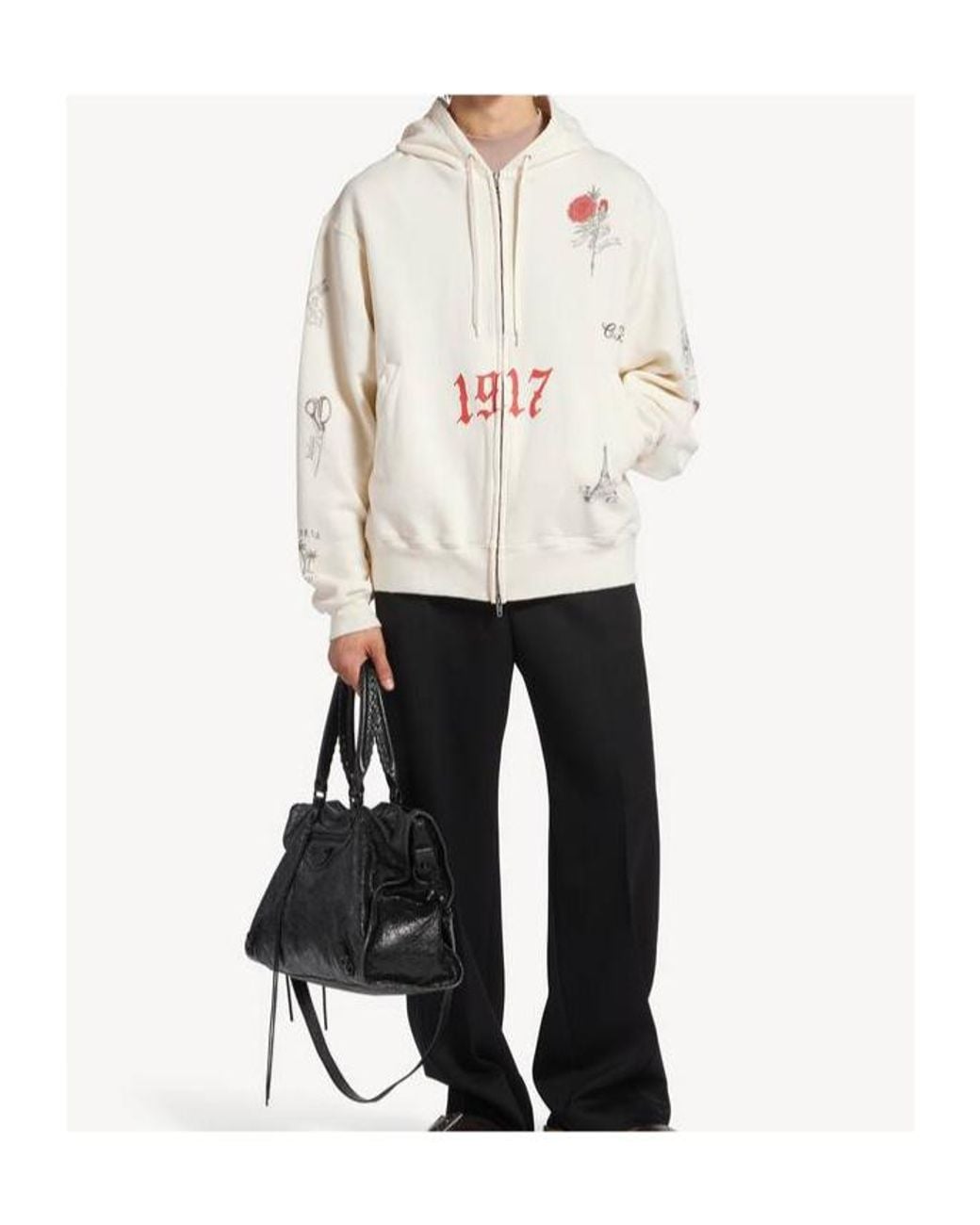 Balenciaga White Tattoo Oversized Zip-Up Hoodie for men