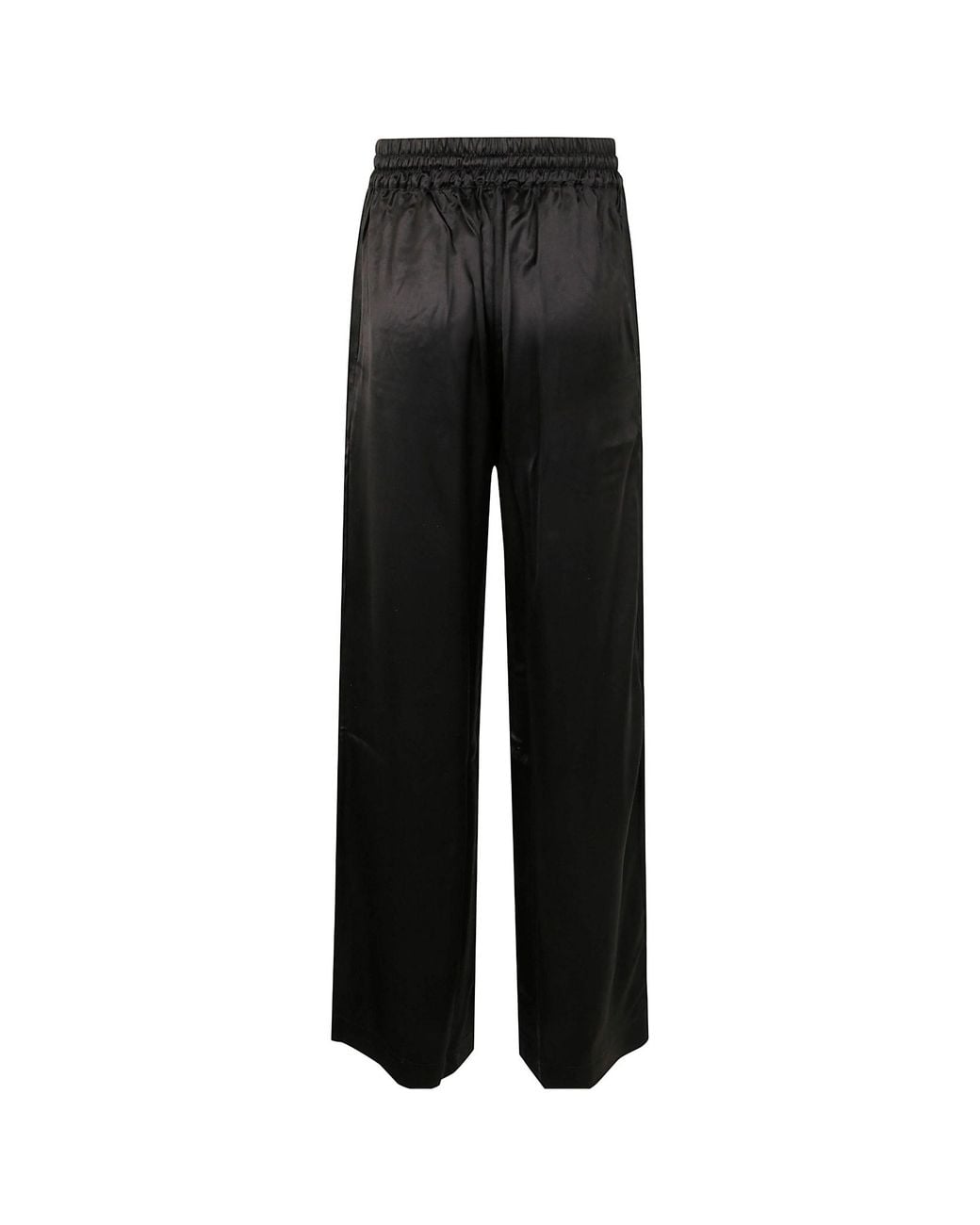MARINE SERRE Black Wide-Leg Drawstring Satin Trousers