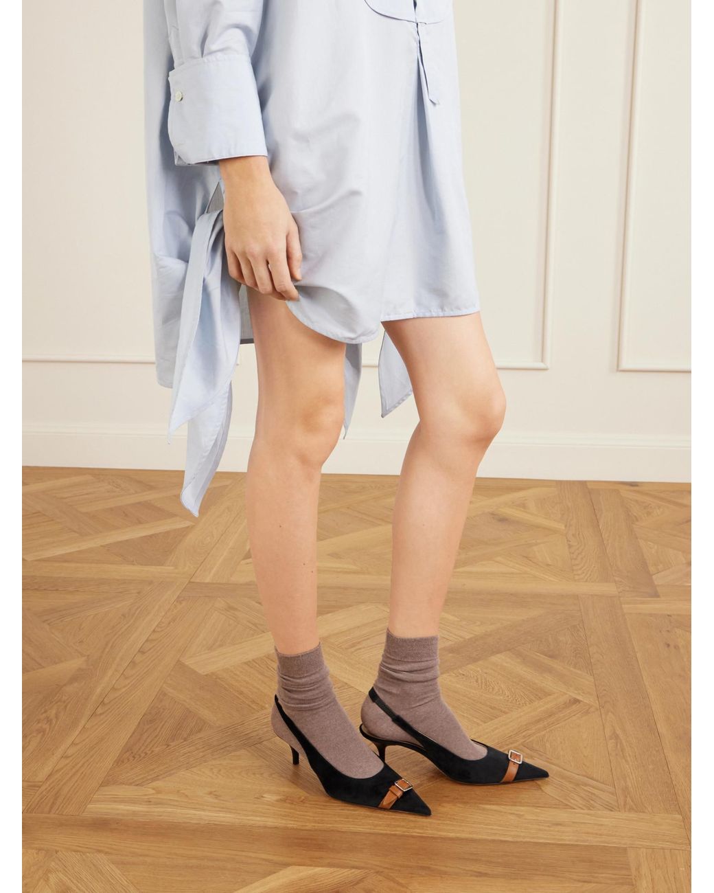 J.W. Anderson Blue Pointed Toe Kitten Heels With Buckle Strap