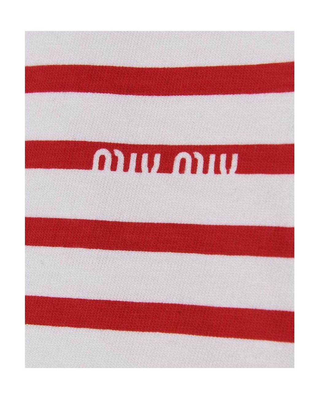 Miu Miu Red Cotton T-Shirt With Printed Logo