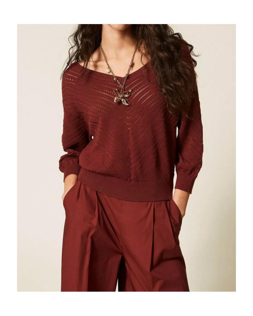 Twinset Red Pointelle-Knit Top