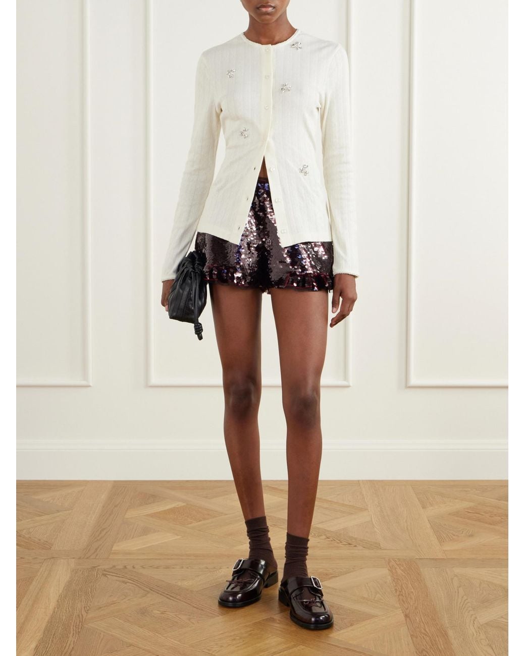 Simone Rocha Brown Sequined Tulle Mini Shorts