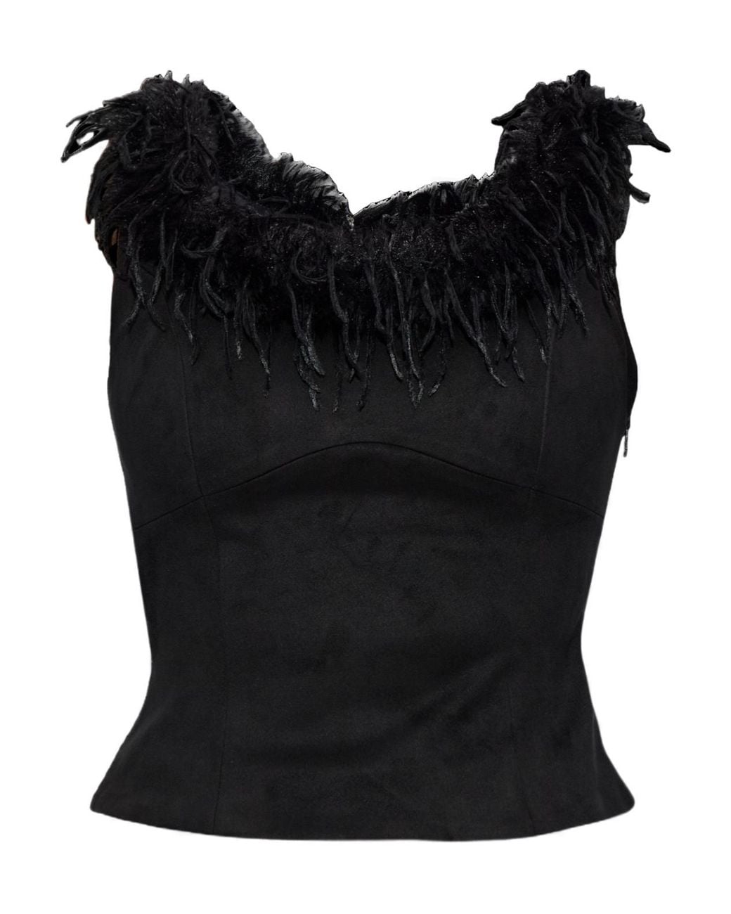 M I S B H V Black Feather-Trim Top