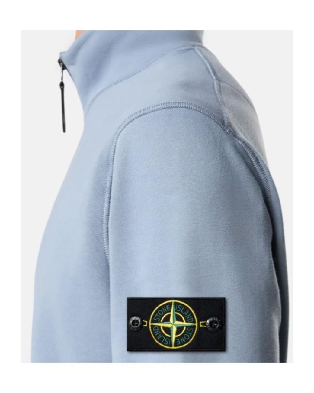 Stone Island Blue Logo Patch Quarter-Zip Sweatshirt for men
