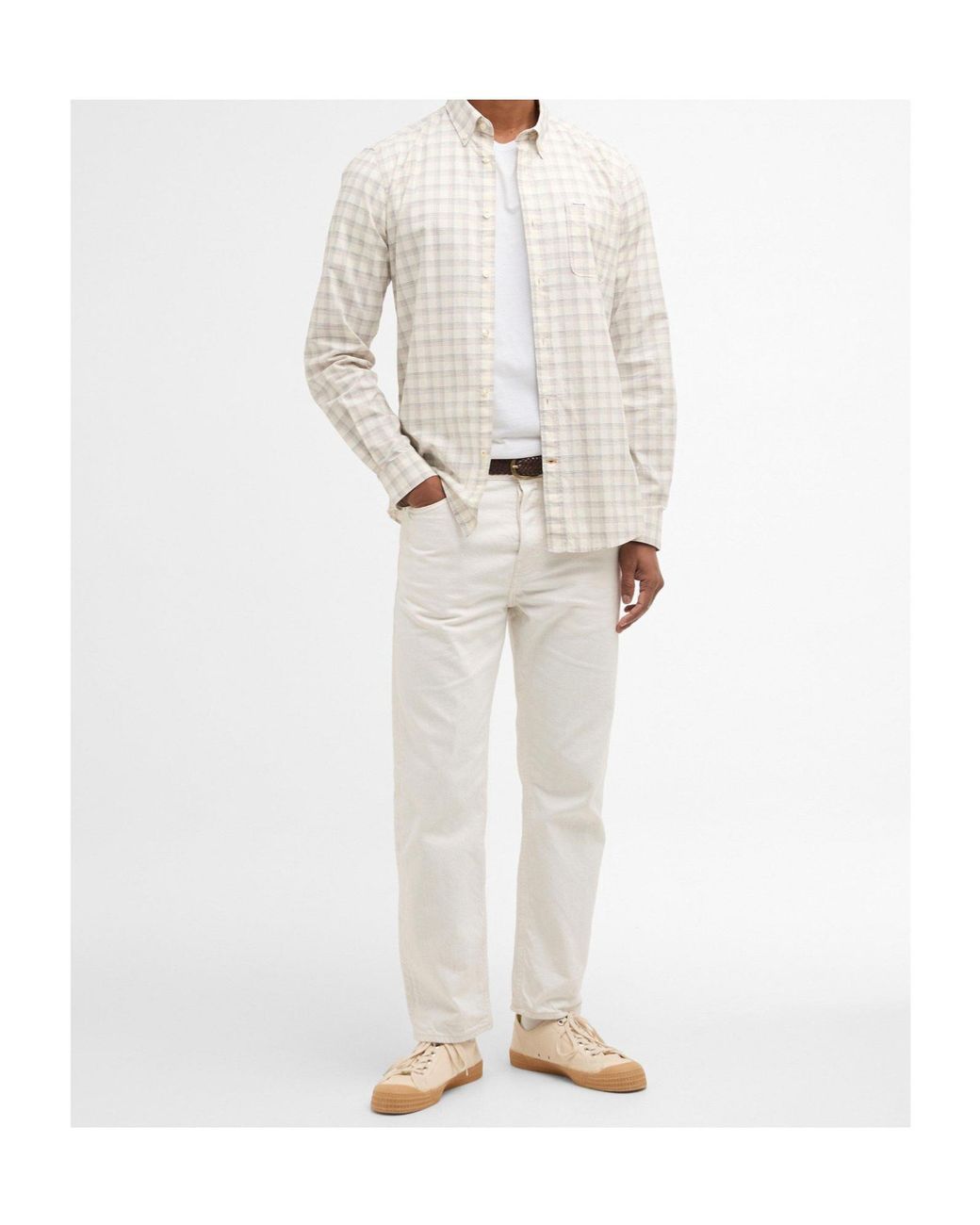 Barbour White Long-Sleeved Plaid Shirt for men