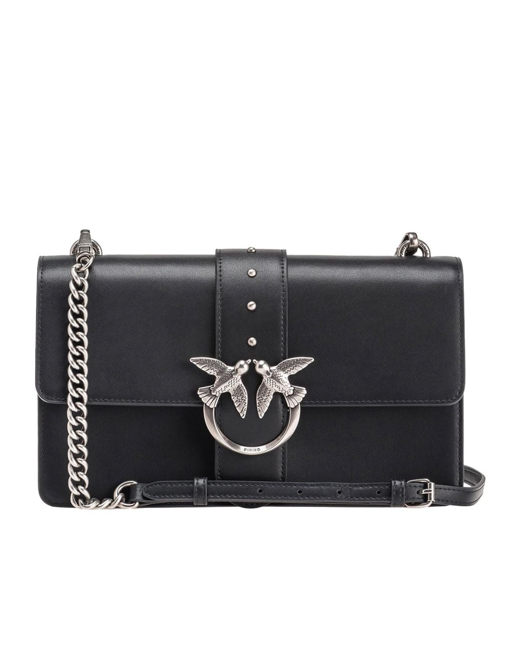 Pinko Black Logo Plaque Chain Linked Crossbody Bag