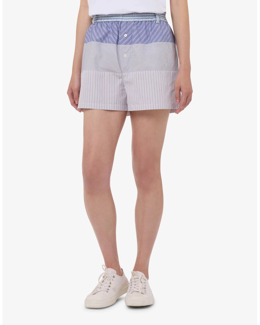 Moschino Purple Panelled Striped Shorts
