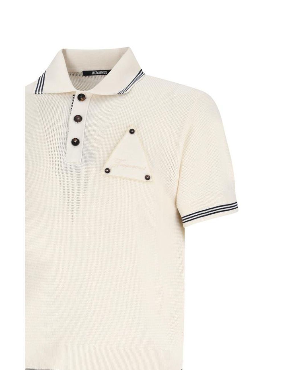Jacquemus Natural Triangular Detail Knit Polo Shirt for men