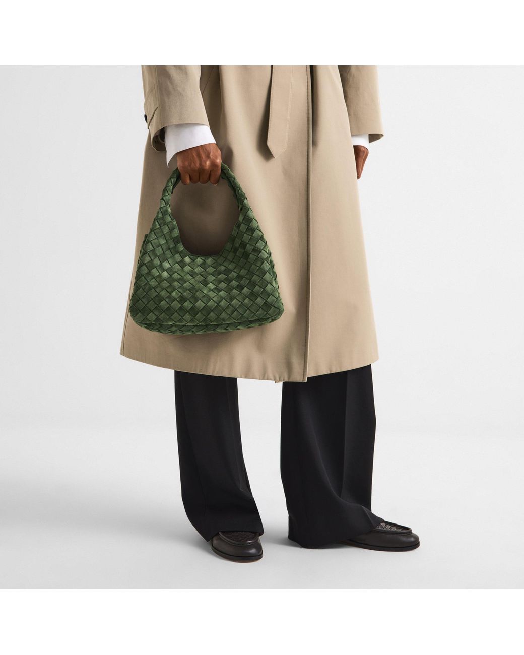 Bottega Veneta Green Military Suede Woven Handbag