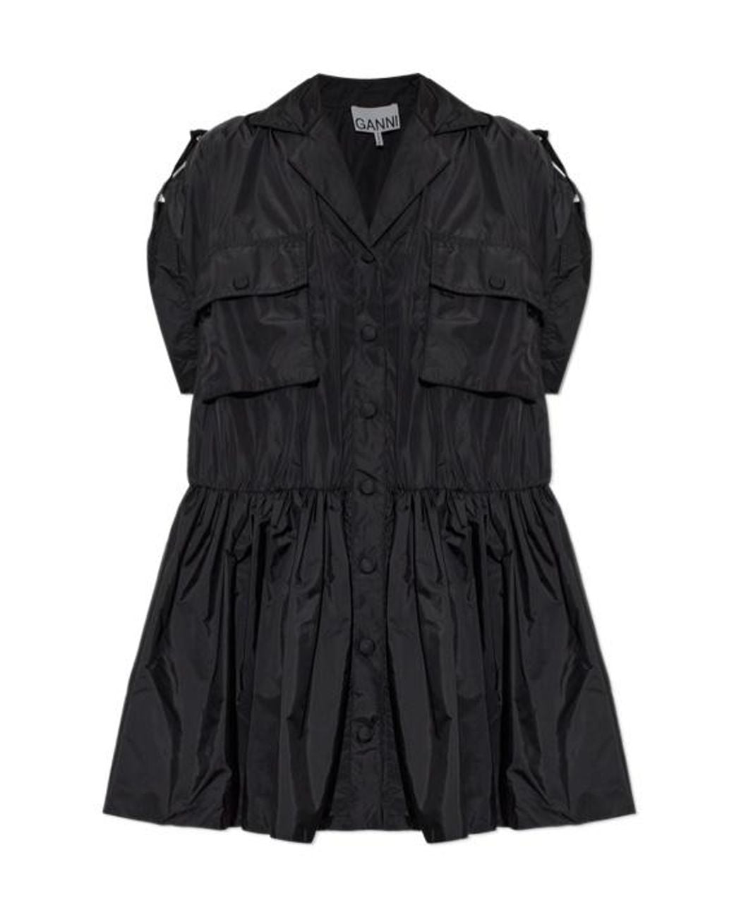 Ganni Black V-Neck Mini Dress
