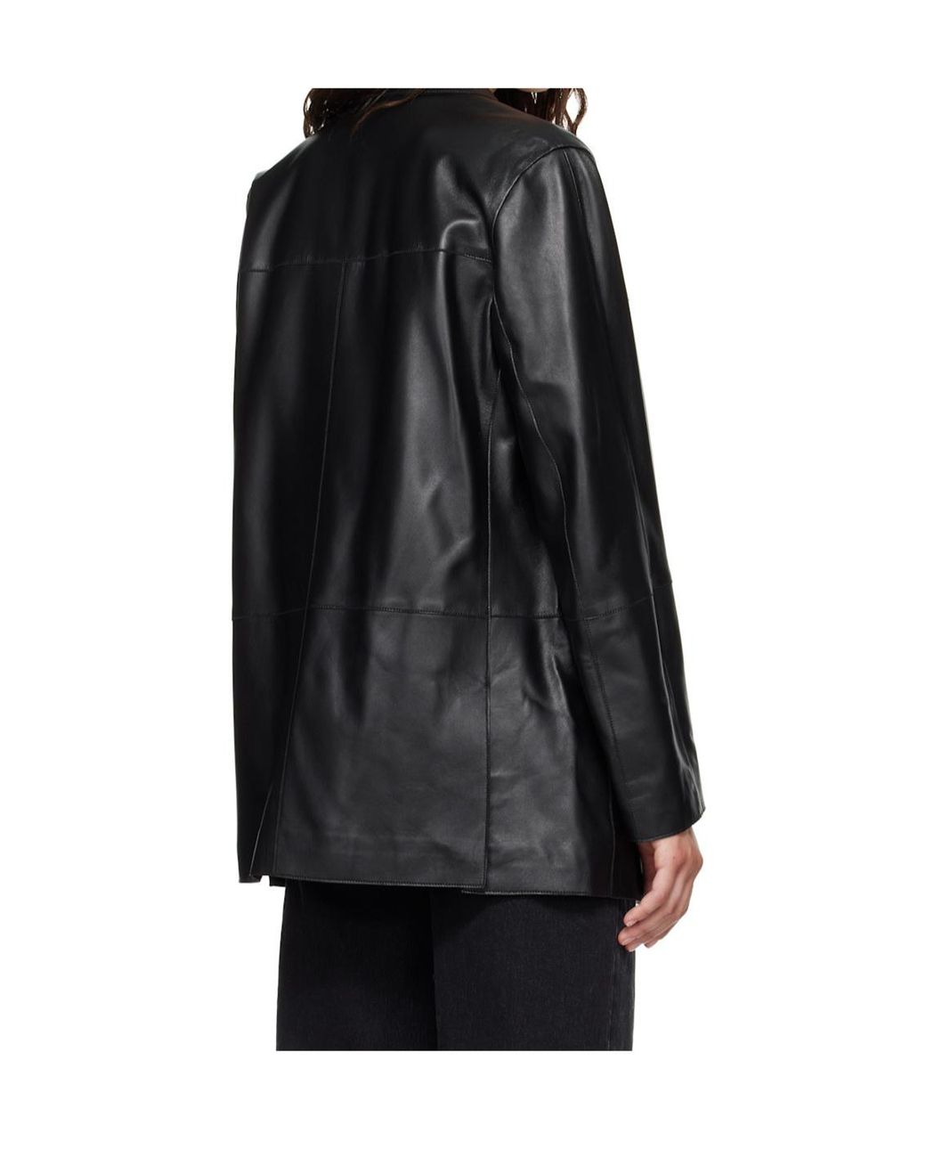 Loulou de Saison Black Nari Notch-Lapel Leather Jacket