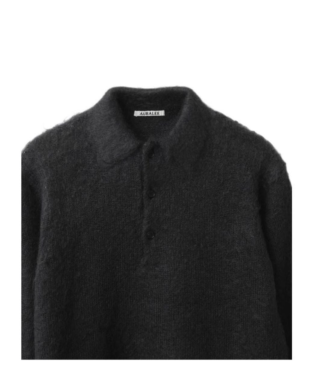 Auralee Black Long-Sleeve Polo-Collar Sweater for men