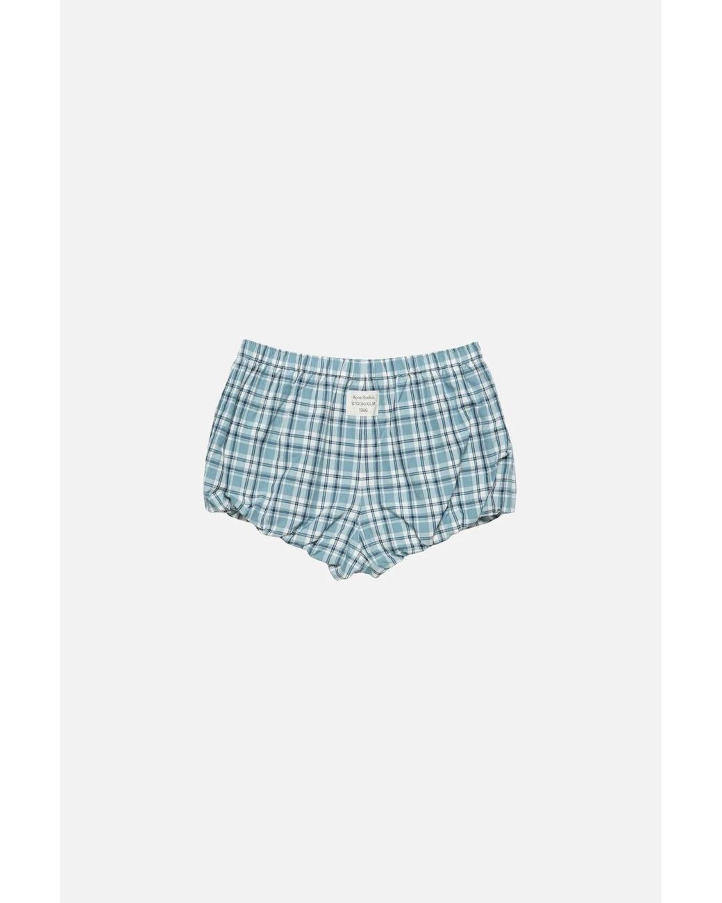 Acne Blue Check-Pattern Bubble Shorts