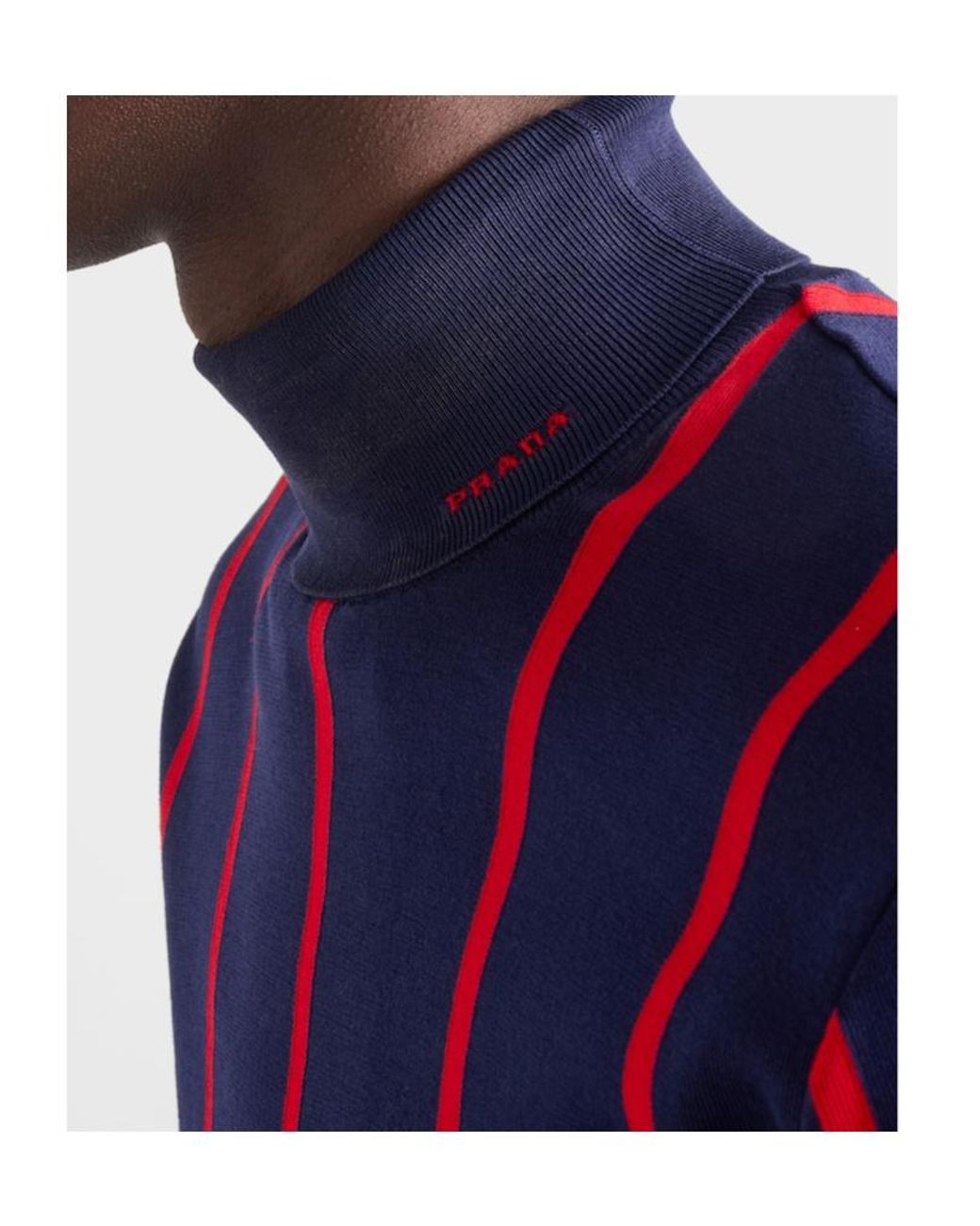 Prada Blue Cotton Turtleneck Sweater for men
