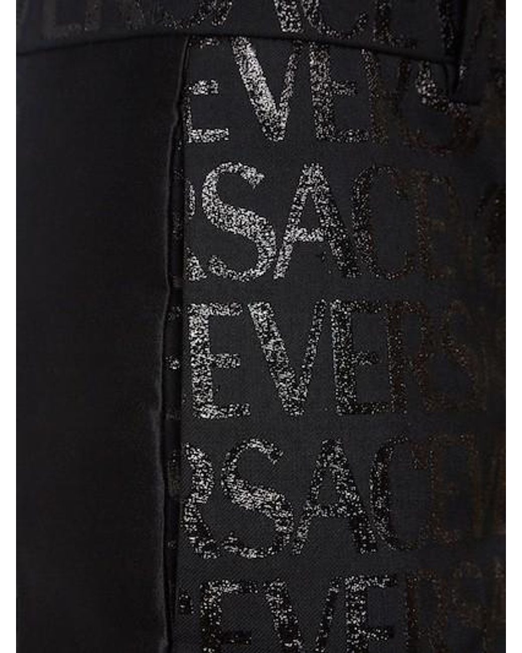 Versace Black Logo Jacquard Bell Bottoms