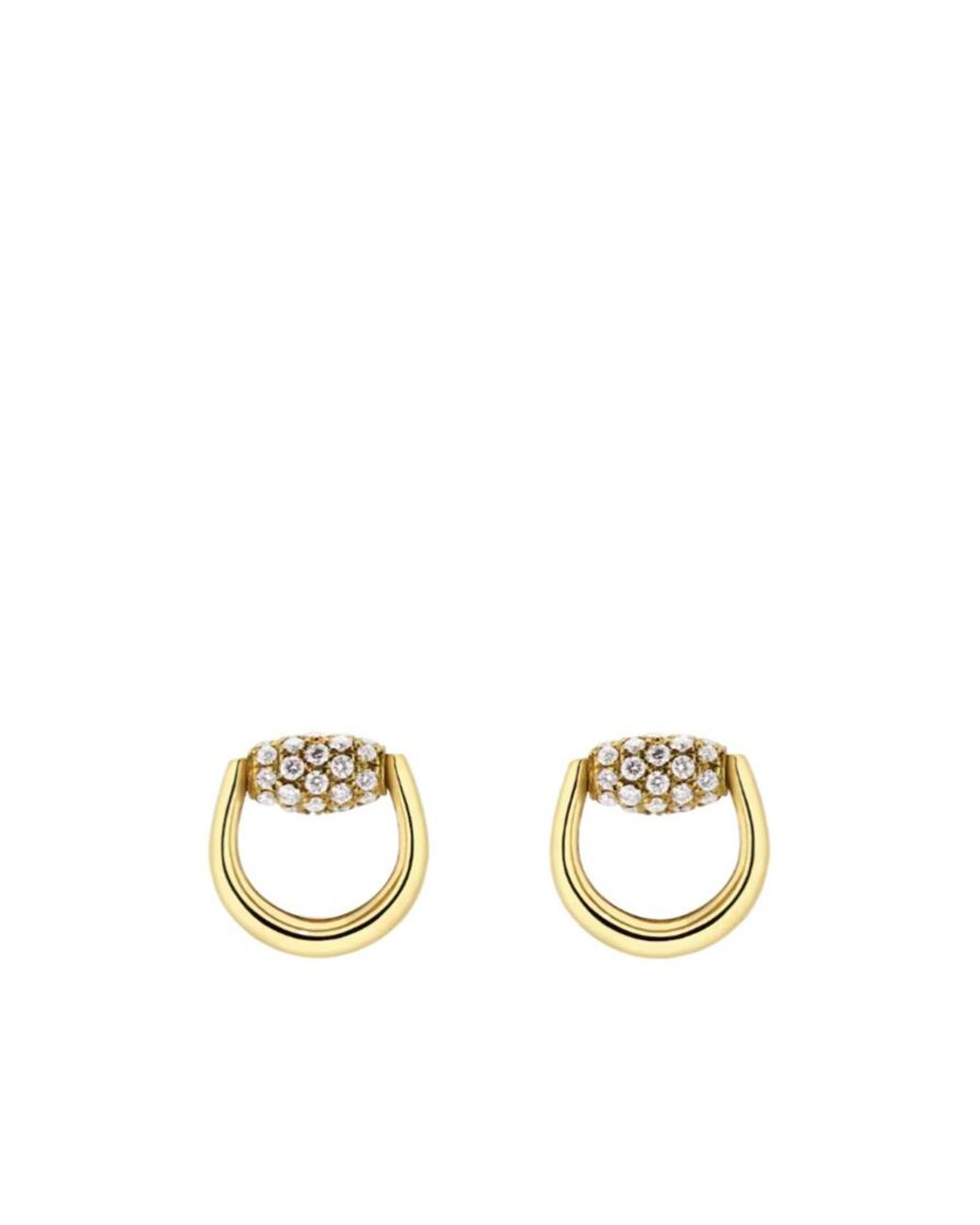 Gucci Metallic Horsebit Diamond 18K Stud Earrings